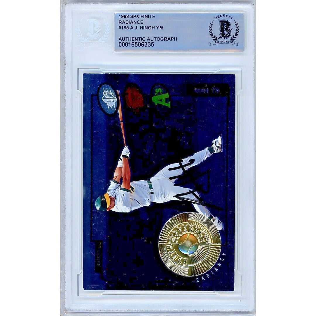 AJ Hinch Oakland Athletics Signed 1998 SPx Finite #195 BAS Auth Auto Slab