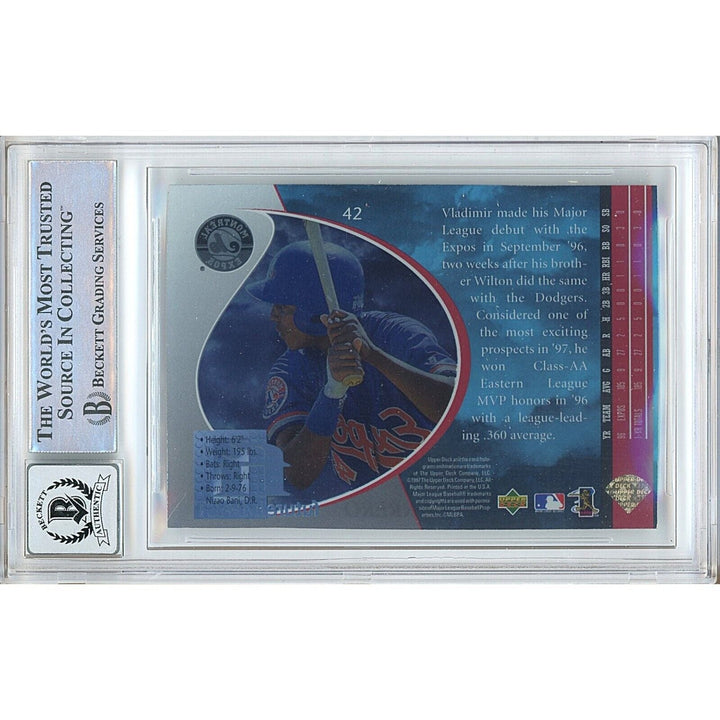 Baseballs- Autographed- Vladimir Guerrero Montreal Expos Signed 1997 Upper Deck UD3 Rookie Trading Card Beckett Authentic BGS Auto-10 Graded Slab Back