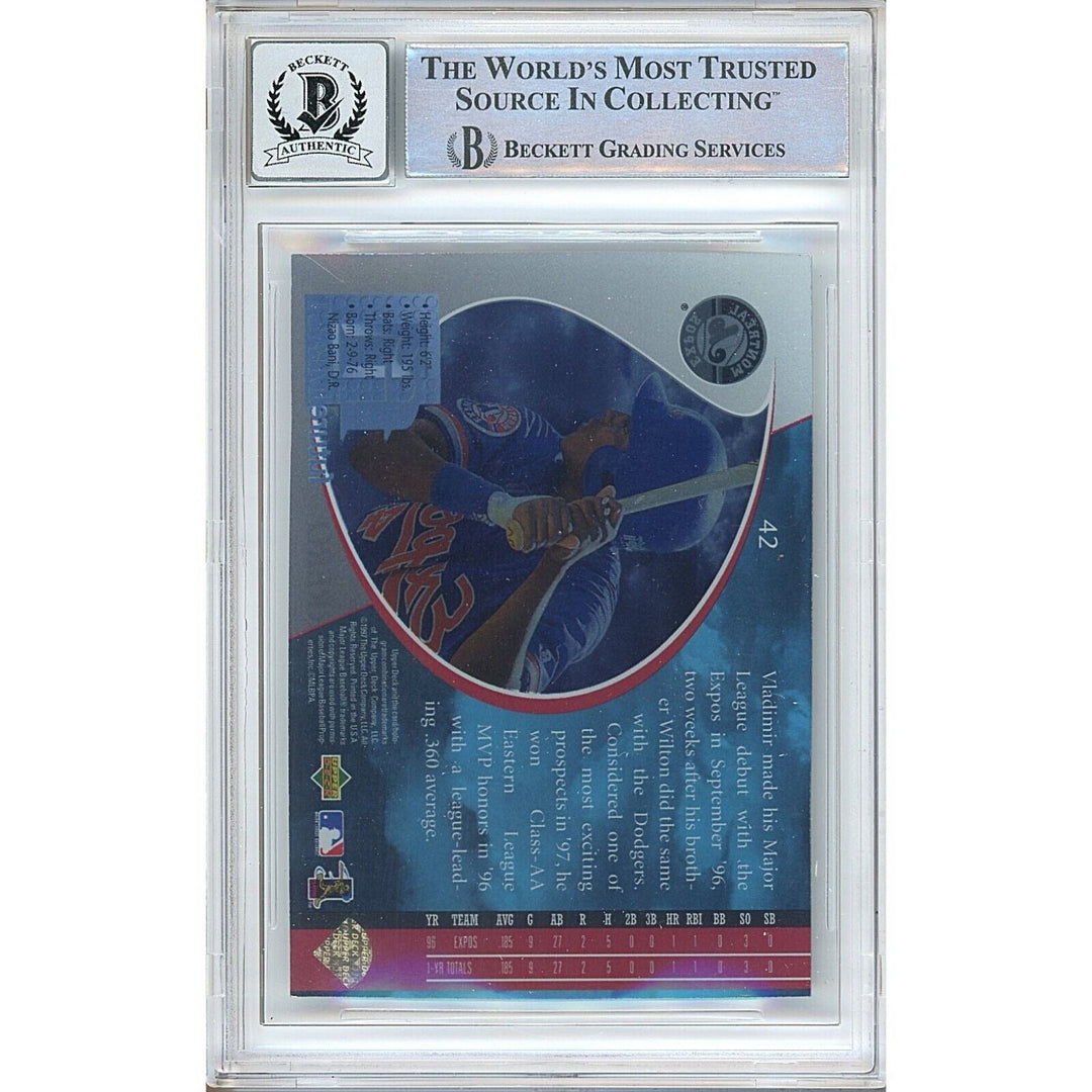 Baseballs- Autographed- Vladimir Guerrero Montreal Expos Signed 1997 Upper Deck UD3 Rookie Trading Card Beckett Authenticated BGS Auto-10 Graded Slab Back