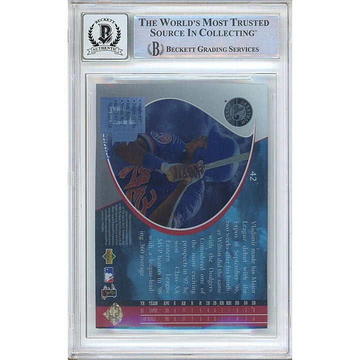 Baseballs- Autographed- Vladimir Guerrero Montreal Expos Signed 1997 Upper Deck UD3 Rookie Trading Card Beckett Authenticated BGS Auto-10 Graded Slab Back