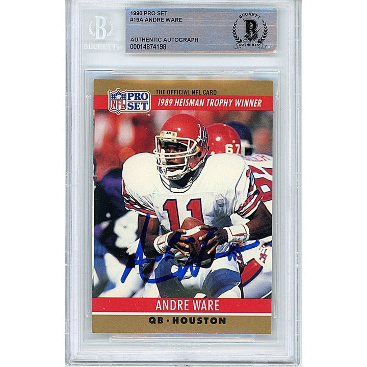 Andre Ware Houston Cougars Signed 1990 NFL Pro Set Heisman Card BAS Auth Auto Slab
