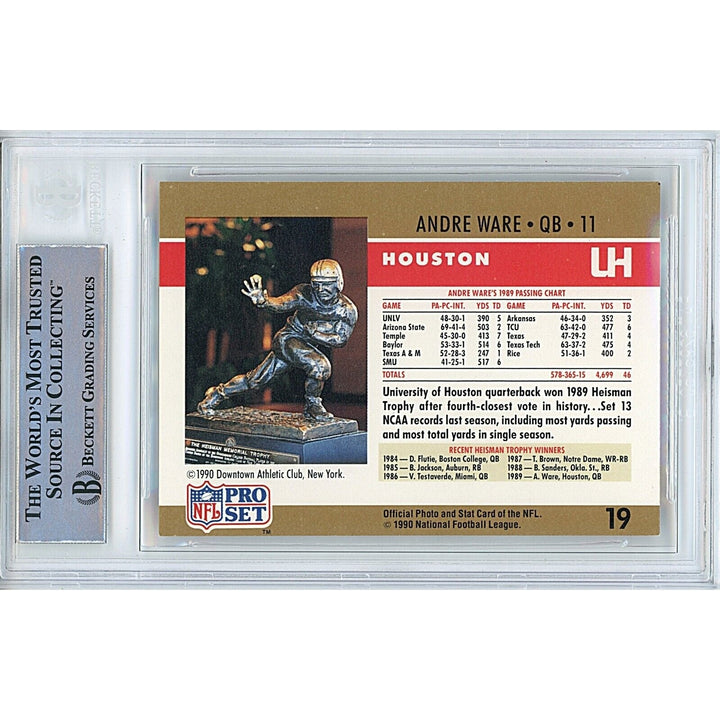 Andre Ware Houston Cougars Signed 1990 NFL Pro Set Heisman Card BAS Auth Auto Slab