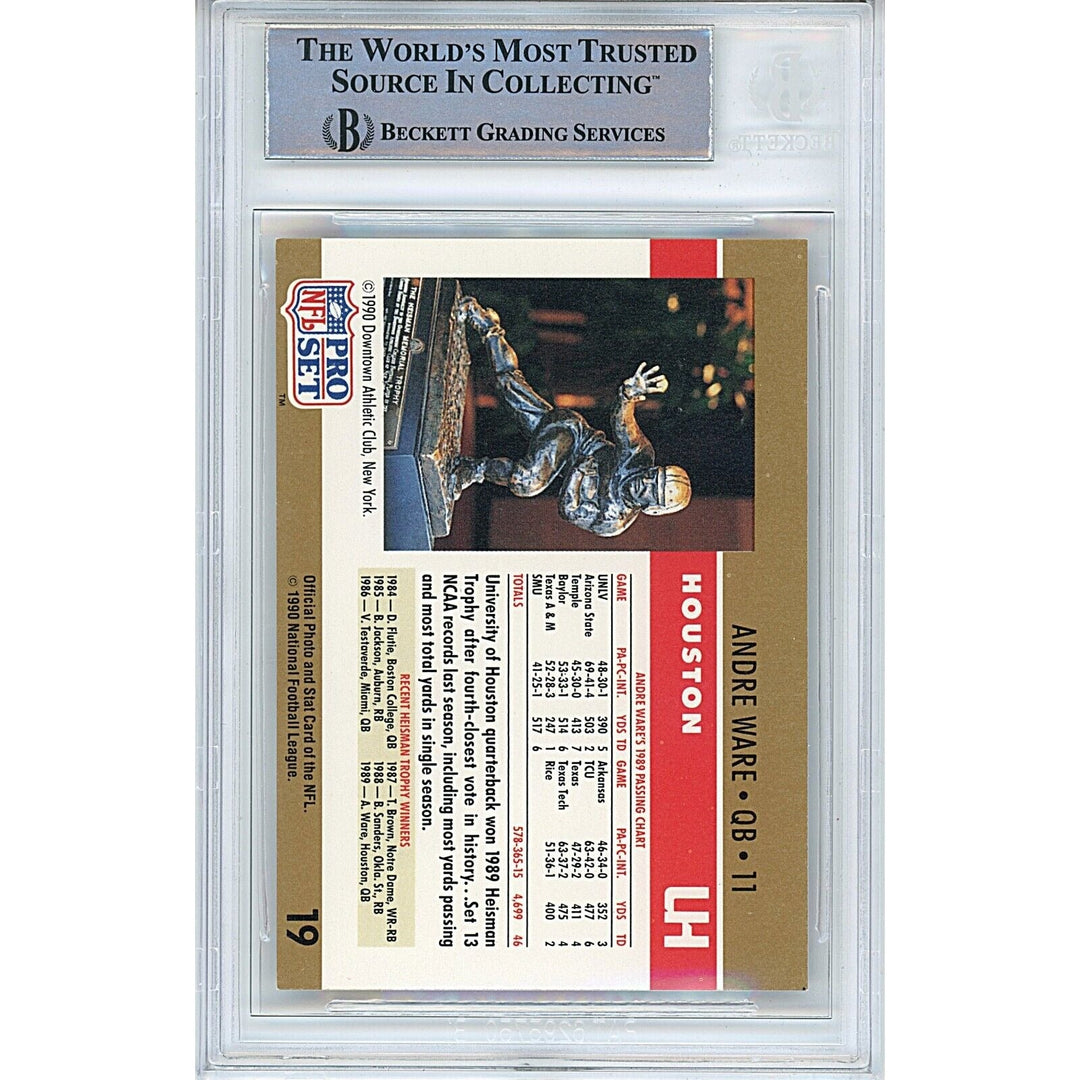 Andre Ware Houston Cougars Signed 1990 NFL Pro Set Heisman Card BAS Auth Auto Slab