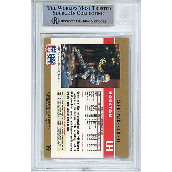 Andre Ware Houston Cougars Signed 1990 NFL Pro Set Heisman Card BAS Auth Auto Slab