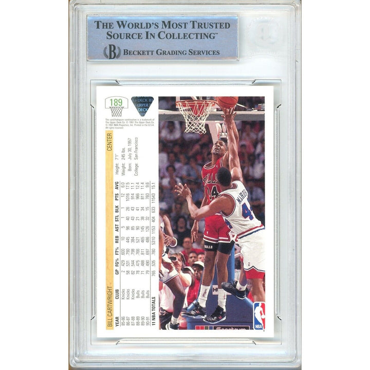 Bill Cartwright Chicago Bulls Signed 1991-92 Upper Deck Basketball Card BAS Auth Auto Slab