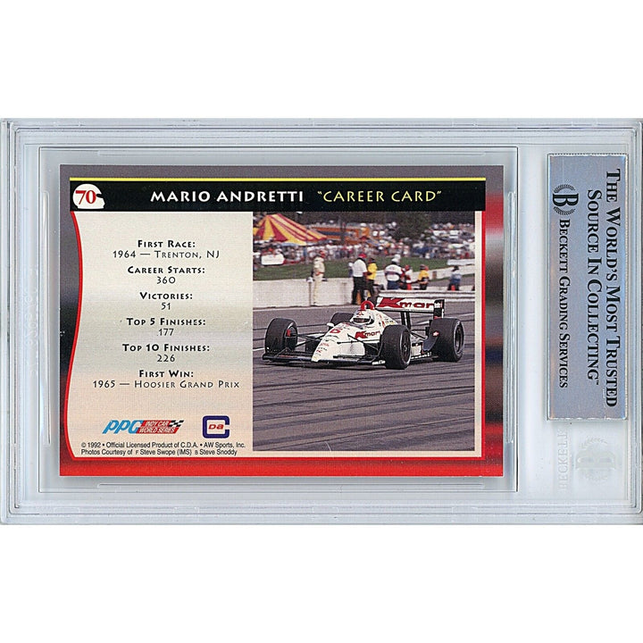 Mario Andretti Signed 1992 All World Auto Racing F1 Trading Card Beckett Auth Auto Slab