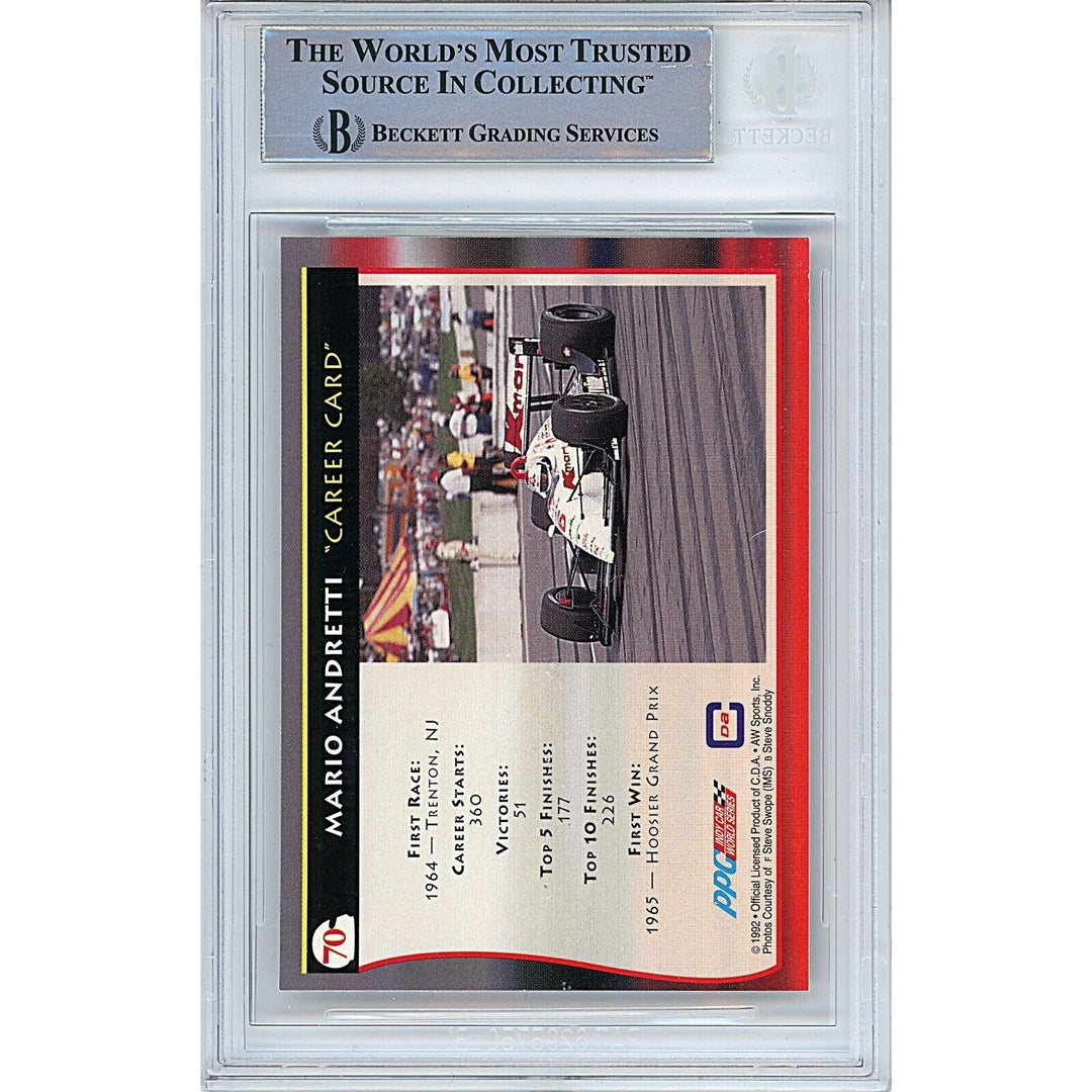 Mario Andretti Signed 1992 All World Auto Racing F1 Trading Card Beckett Auth Auto Slab