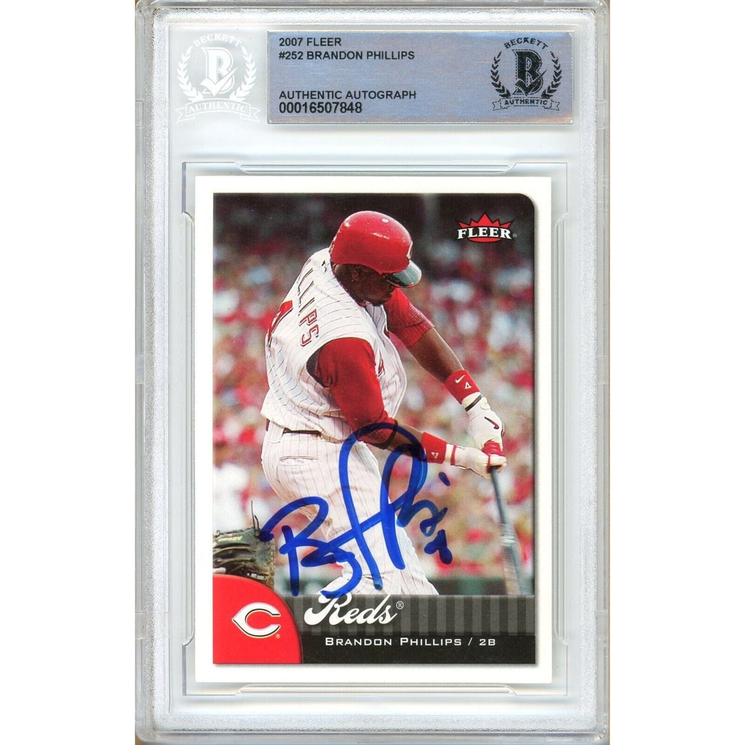 Brandon Phillips Cincinnati Reds Signed 2007 Fleer Baseball Card Beckett Authentic Auto Slab