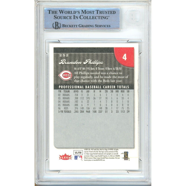 Brandon Phillips Cincinnati Reds Signed 2007 Fleer Baseball Card Beckett Authentic Auto Slab