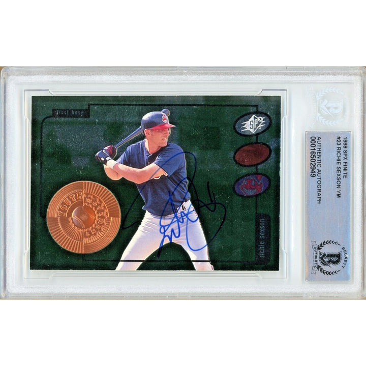 Baseballs- Autographed- Richie Sexson Cleveland Indians Signed 1998 SPX Finite Insert Baseball Card Beckett Authentic Auto Slab Front