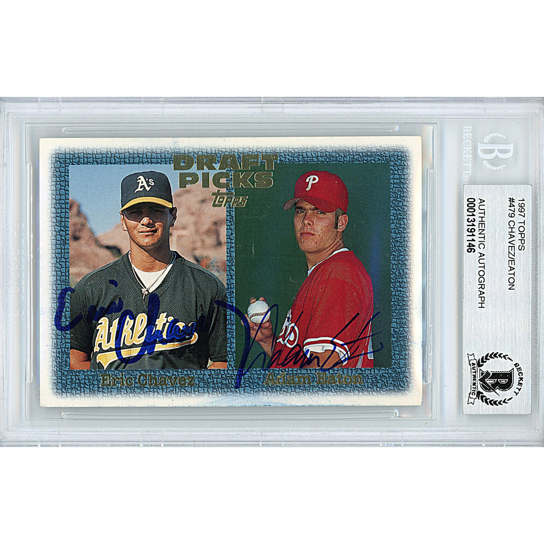 Eric Chavez and Adam Eaton Signed 1997 Topps Draft Picks Baseball Card Beckett Slab