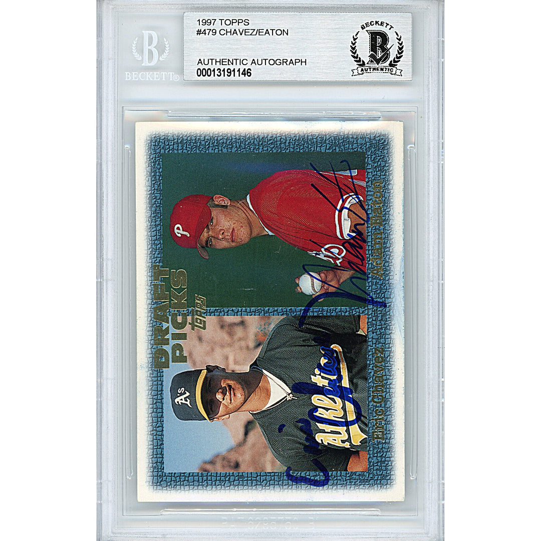 Eric Chavez and Adam Eaton Signed 1997 Topps Draft Picks Baseball Card Beckett Slab