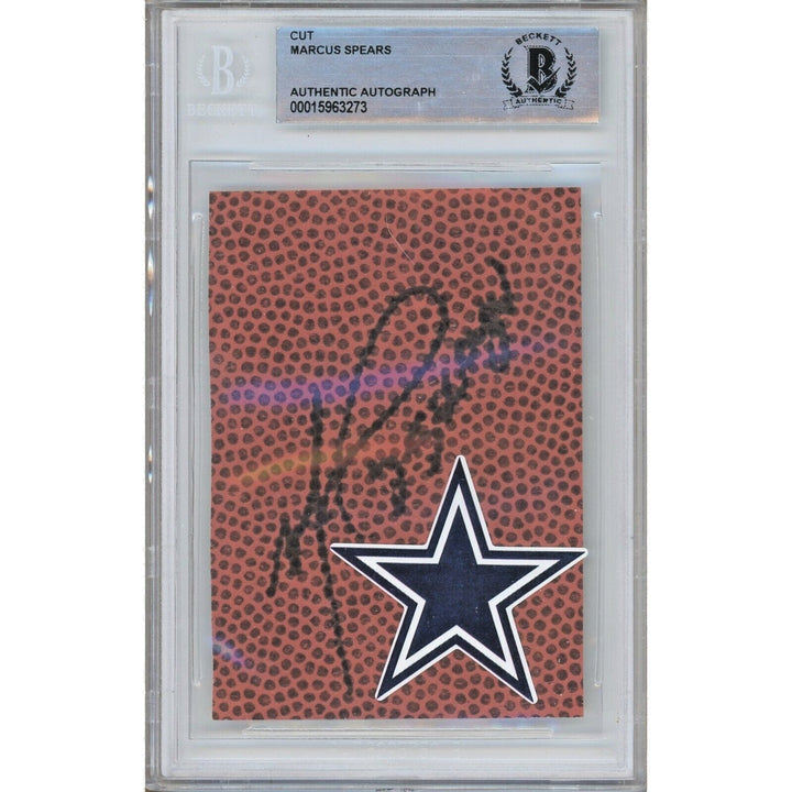 Marcus Spears Dallas Cowboys Signed Football Signature Cut Beckett Auth Auto Slab