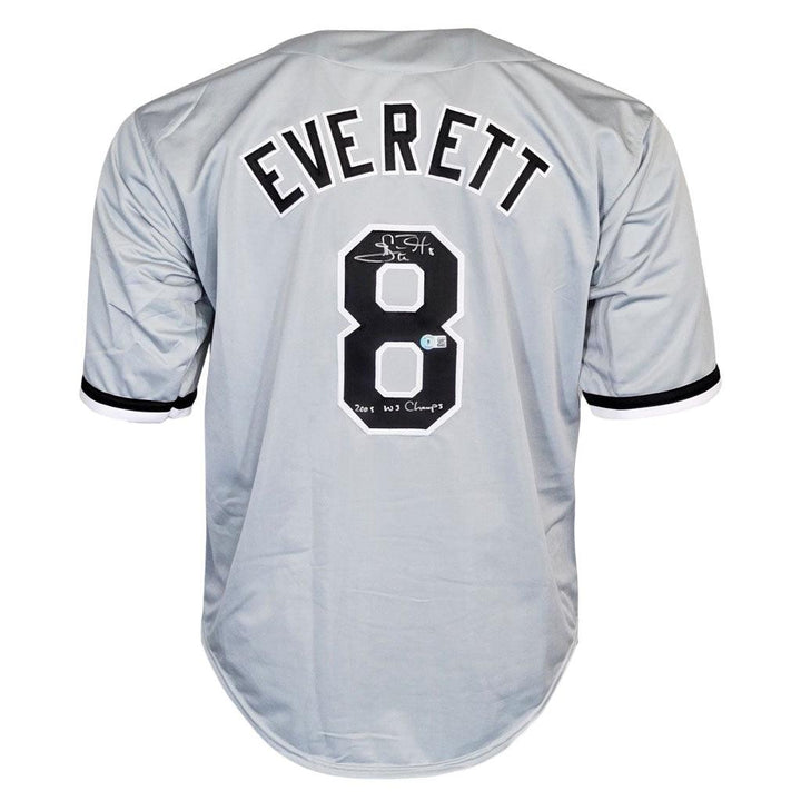 Carl Everett Signed 2005 WS Champs Inscription Chicago Grey Baseball Jersey (Beckett)