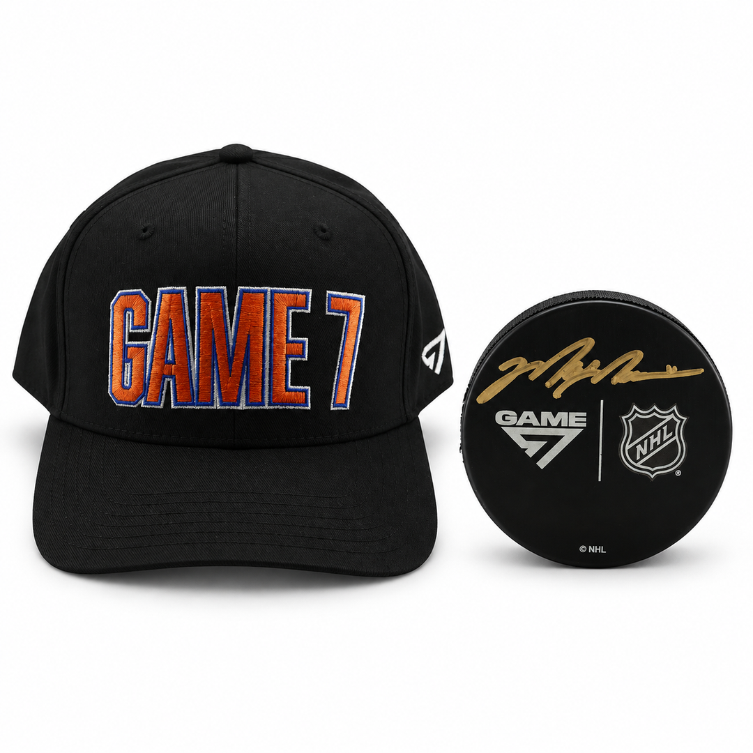GAME 7 Hat and Signed GAME 7 Logo Puck Bundle (CX Auth)