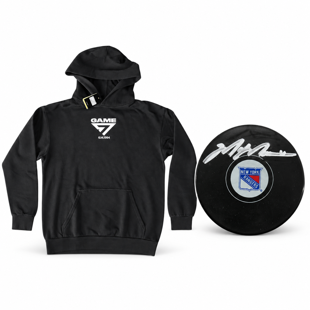 GAME 7 Hoodie and Autographed Rangers Puck bundle (CX Auth)