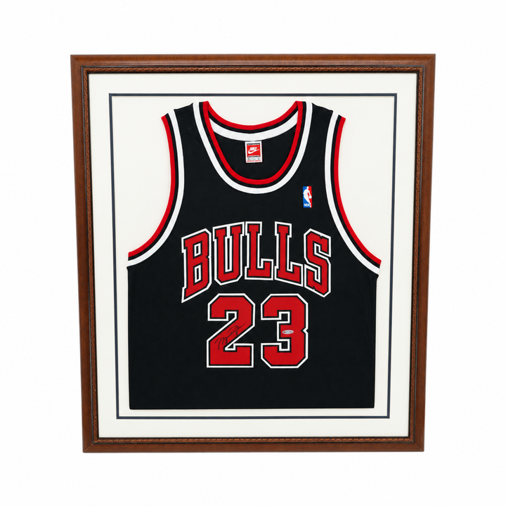 Michael Jordan Chicago Bulls Autographed Framed Black Nike Jersey Upper Deck Holo