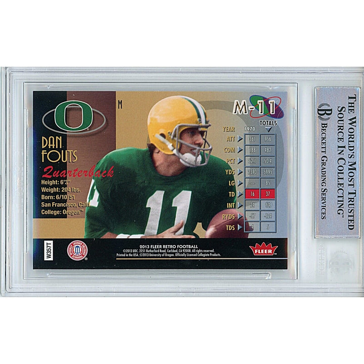 Dan Fouts Oregon Ducks Signed 2013 Fleer Metal Football Card Beckett Auth Auto Slab HOF