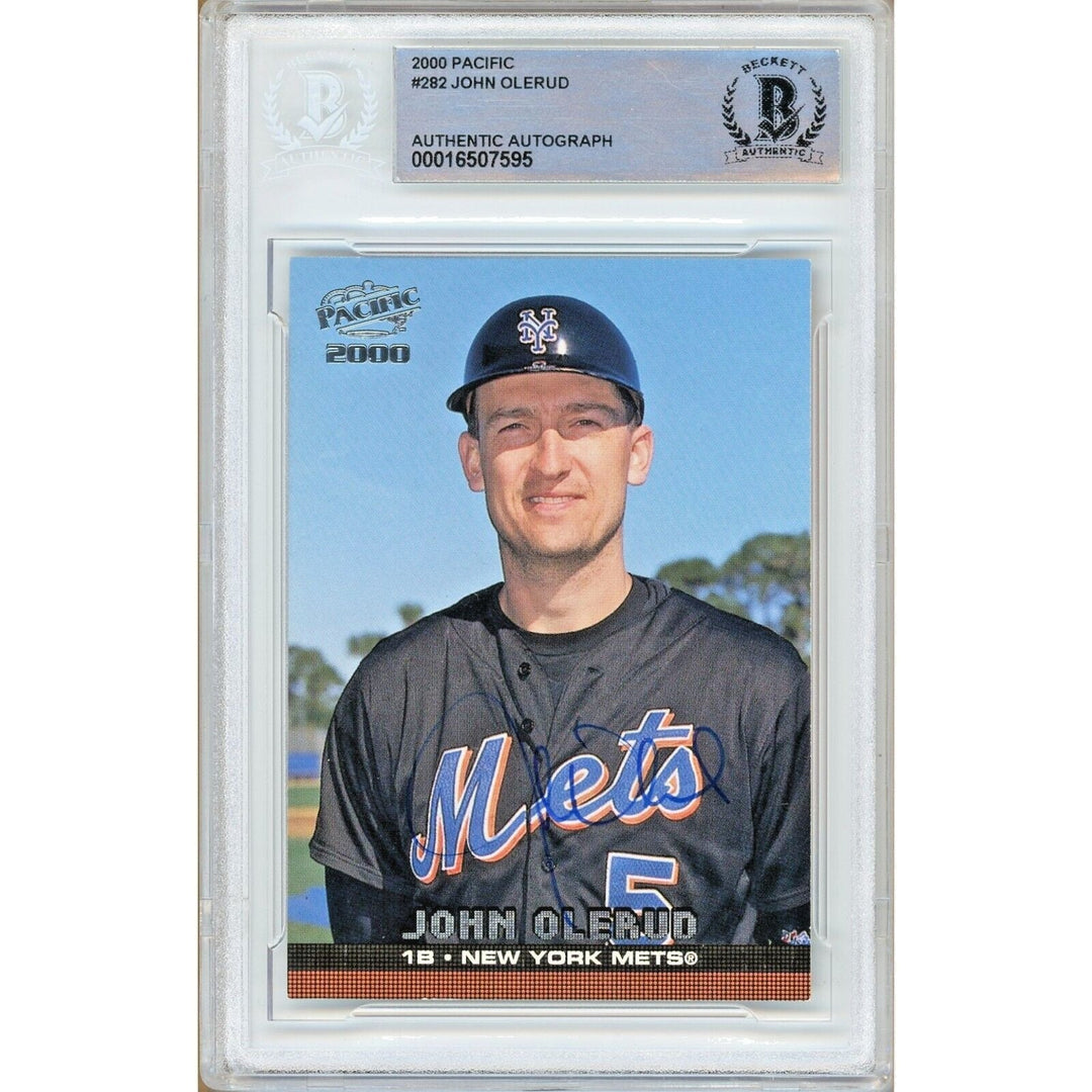 John Olerud New York Mets Signed 2000 Pacific Baseball Card BAS Authentic Auto Slab