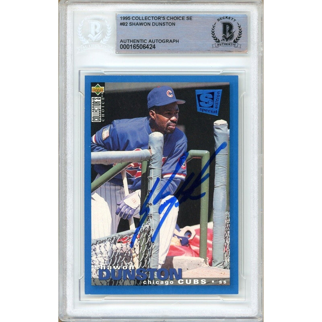 Baseballs- Autographed- Shawon Dunston Chicago Cubs Signed 1995 Upper Deck Collectors Choice SE Trading Card Beckett Authentic Auto Slab Front