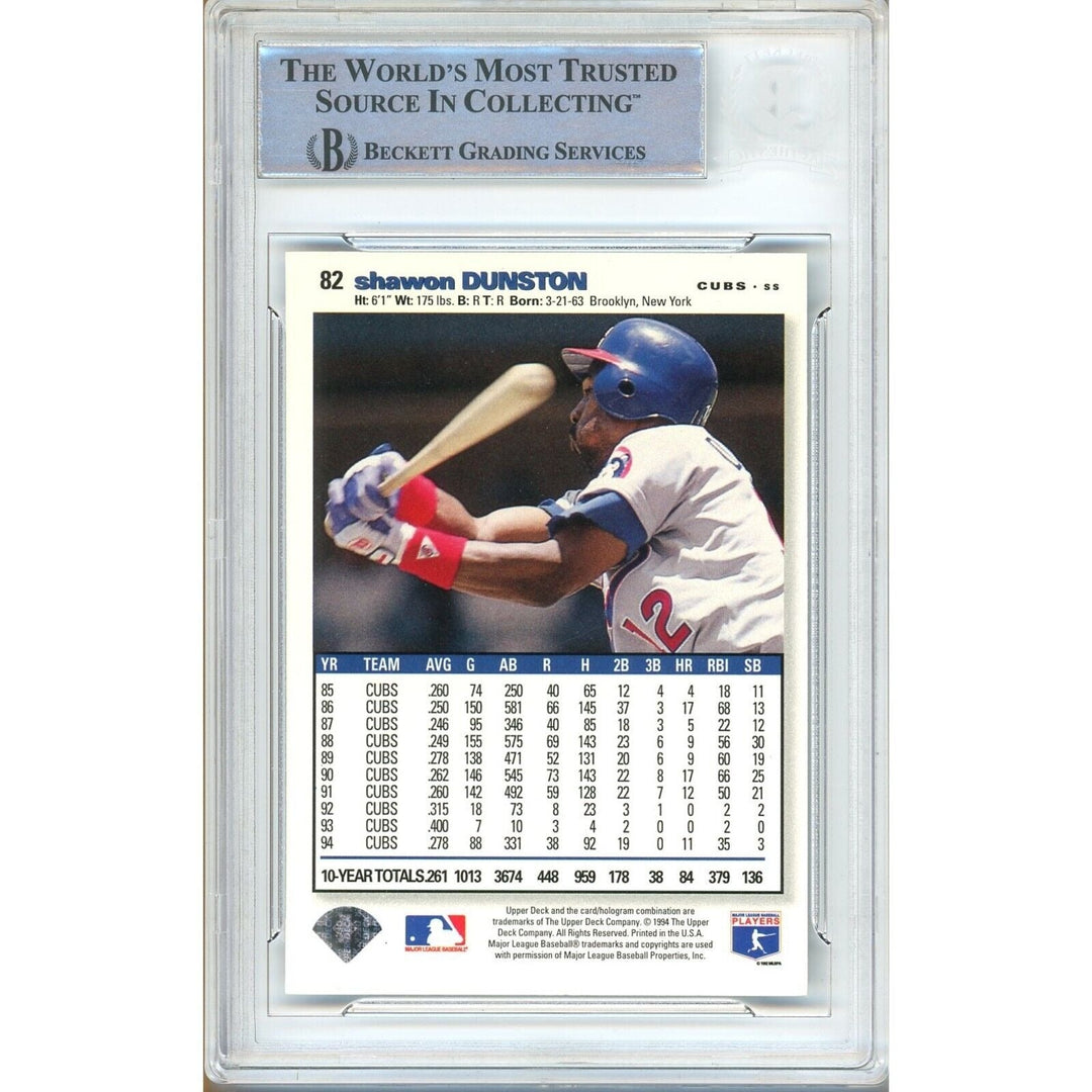 Baseballs- Autographed- Shawon Dunston Chicago Cubs Signed 1995 Upper Deck Collectors Choice SE Trading Card Beckett Authentic Auto Slab Back