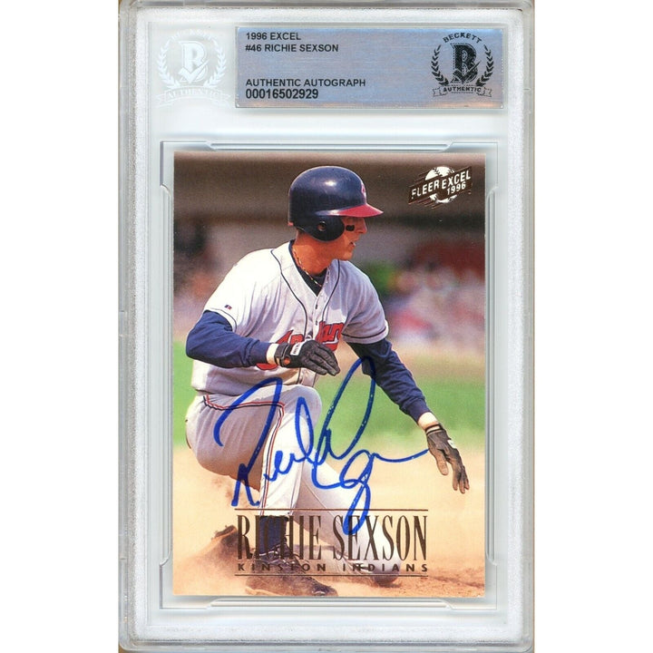 Baseballs- Autographed- Richie Sexson Cleveland Guardians Signed 1996 Fleer Excel Rookie Card Beckett Authentic Auto Slab Front