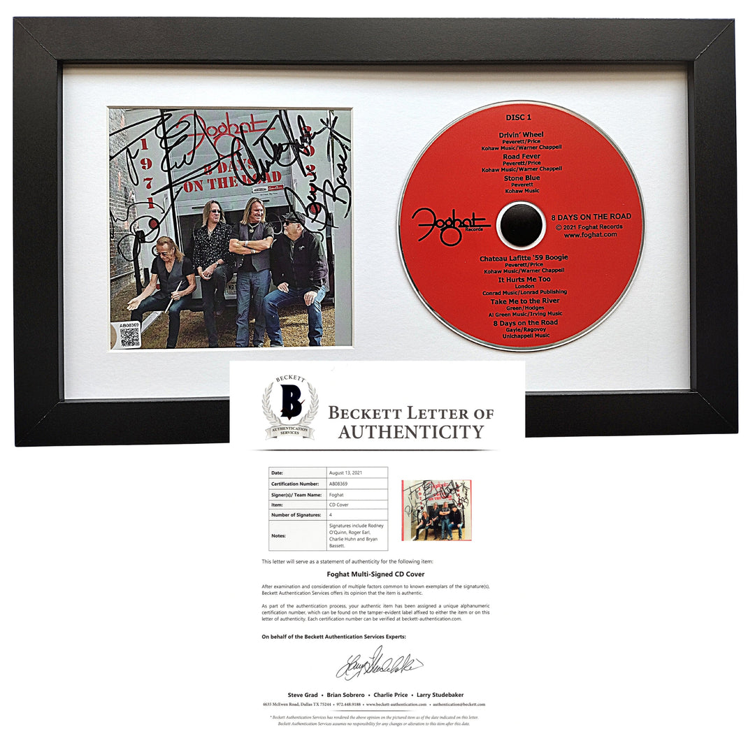 Foghat Band Autographed 8 Days On The Road CD Album Cover Framed Beckett COA