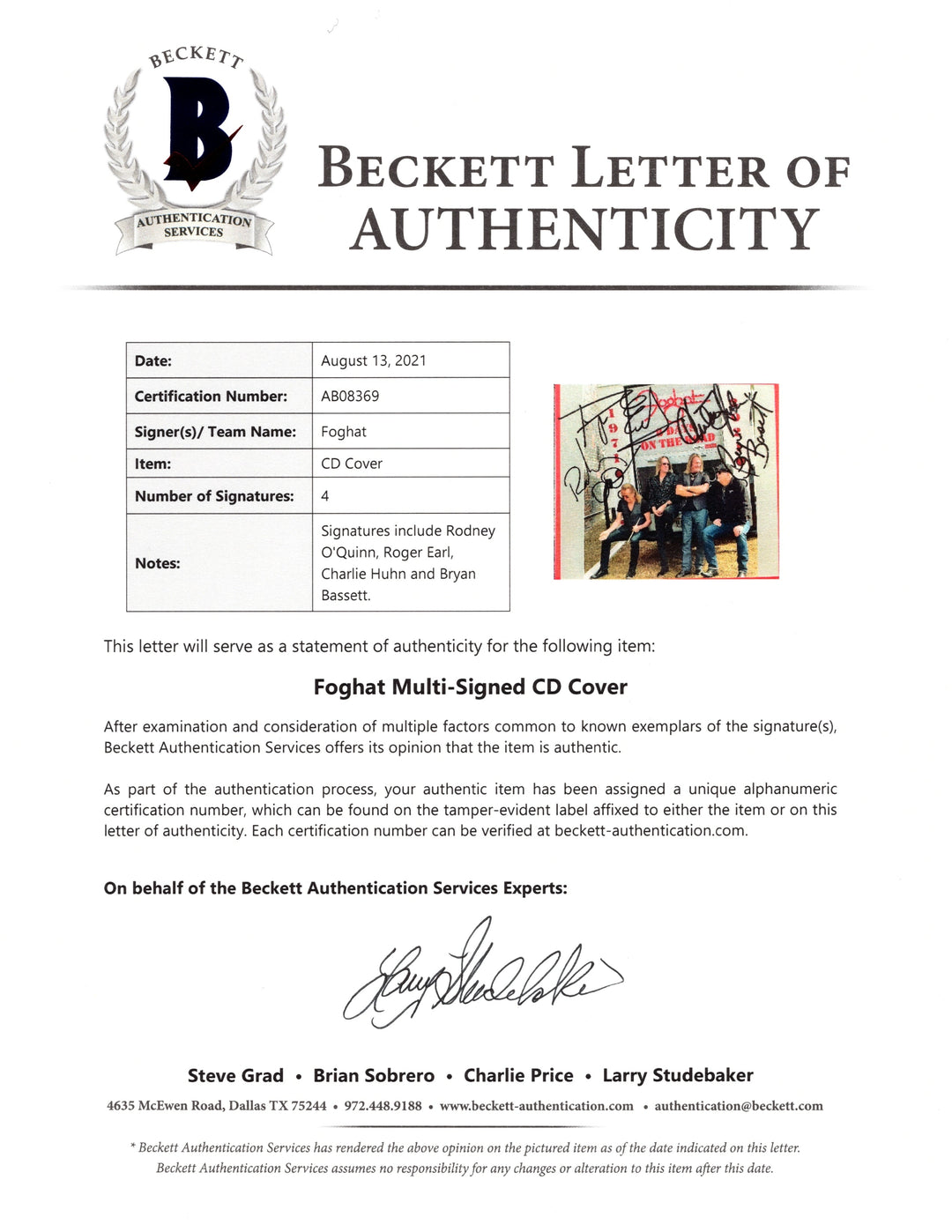 Foghat Band Autographed 8 Days On The Road CD Album Cover Framed Beckett COA