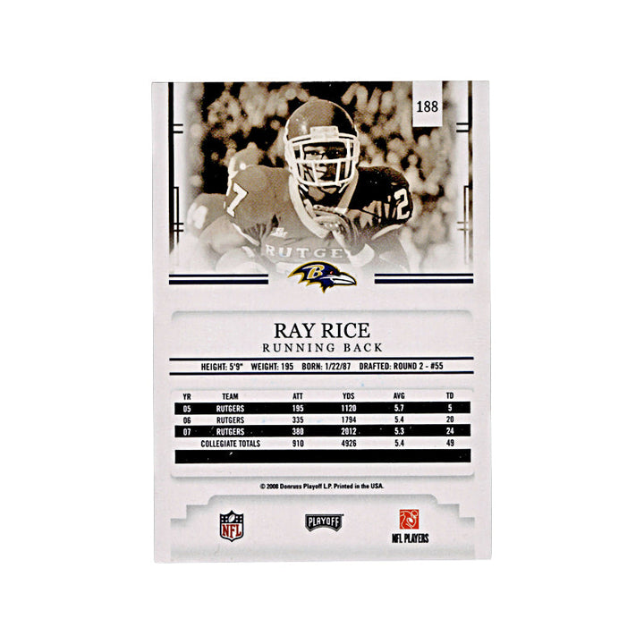 2008 Prestige Playoff Ray Rice Autograph Auto Signed Signature Baltimore Ravens