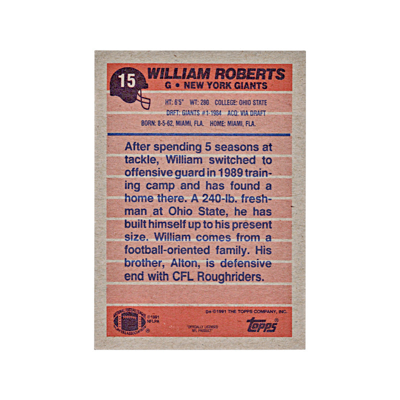 1991 Topps William Roberts Autograph Auto Signed Signature New York Giants