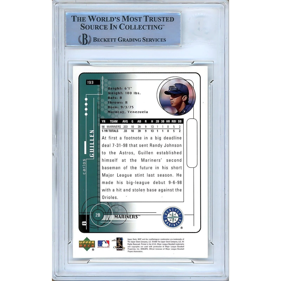 Carlos Guillen Seattle Mariners Signed 1999 Upper Deck MVP Card Beckett Auth Auto Slab