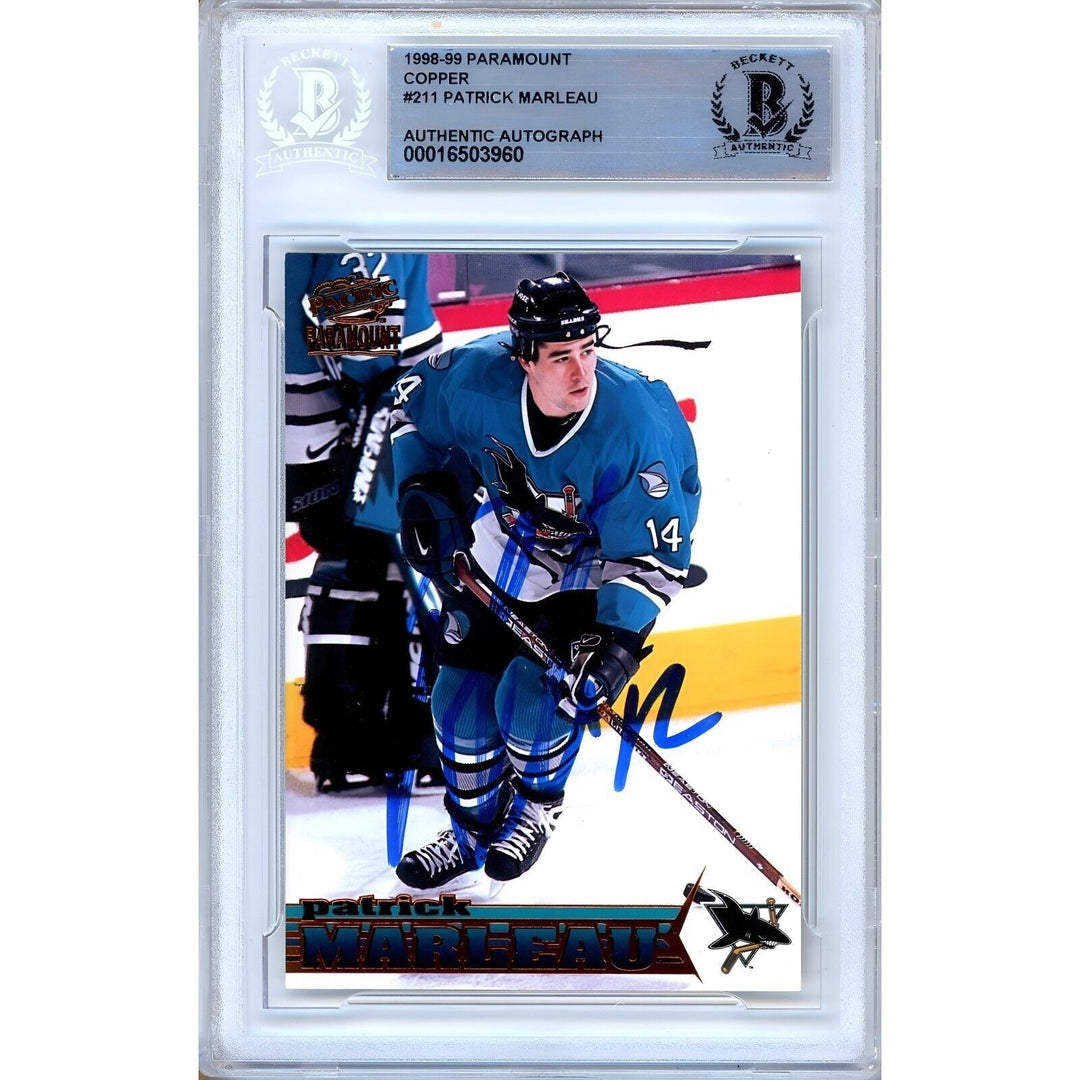 Patrick Marleau San Jose Sharks Signed 1998-99 Paramount Copper Card Beckett Auth Auto
