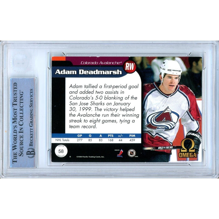 Adam Deadmarsh Colorado Avalanche Signed 1998 Pacific Omega BAS Auth Auto Slab