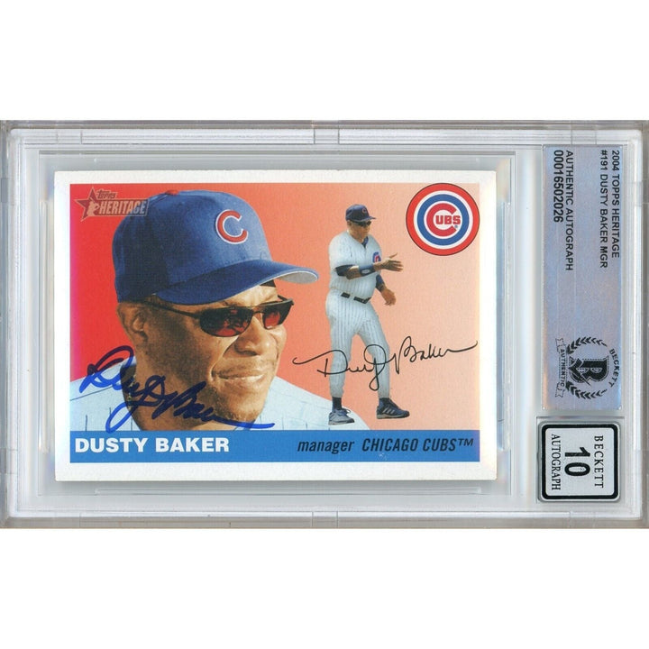Dusty Baker Chicago Cubs Signed 2004 Topps Heritage Card BGS Auto 10 Graded Slab