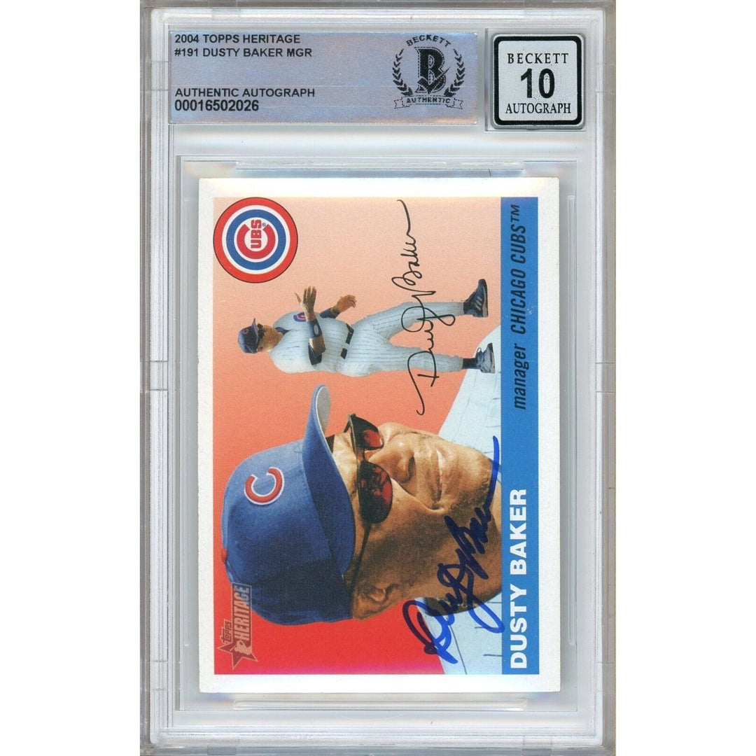 Dusty Baker Chicago Cubs Signed 2004 Topps Heritage Card BGS Auto 10 Graded Slab