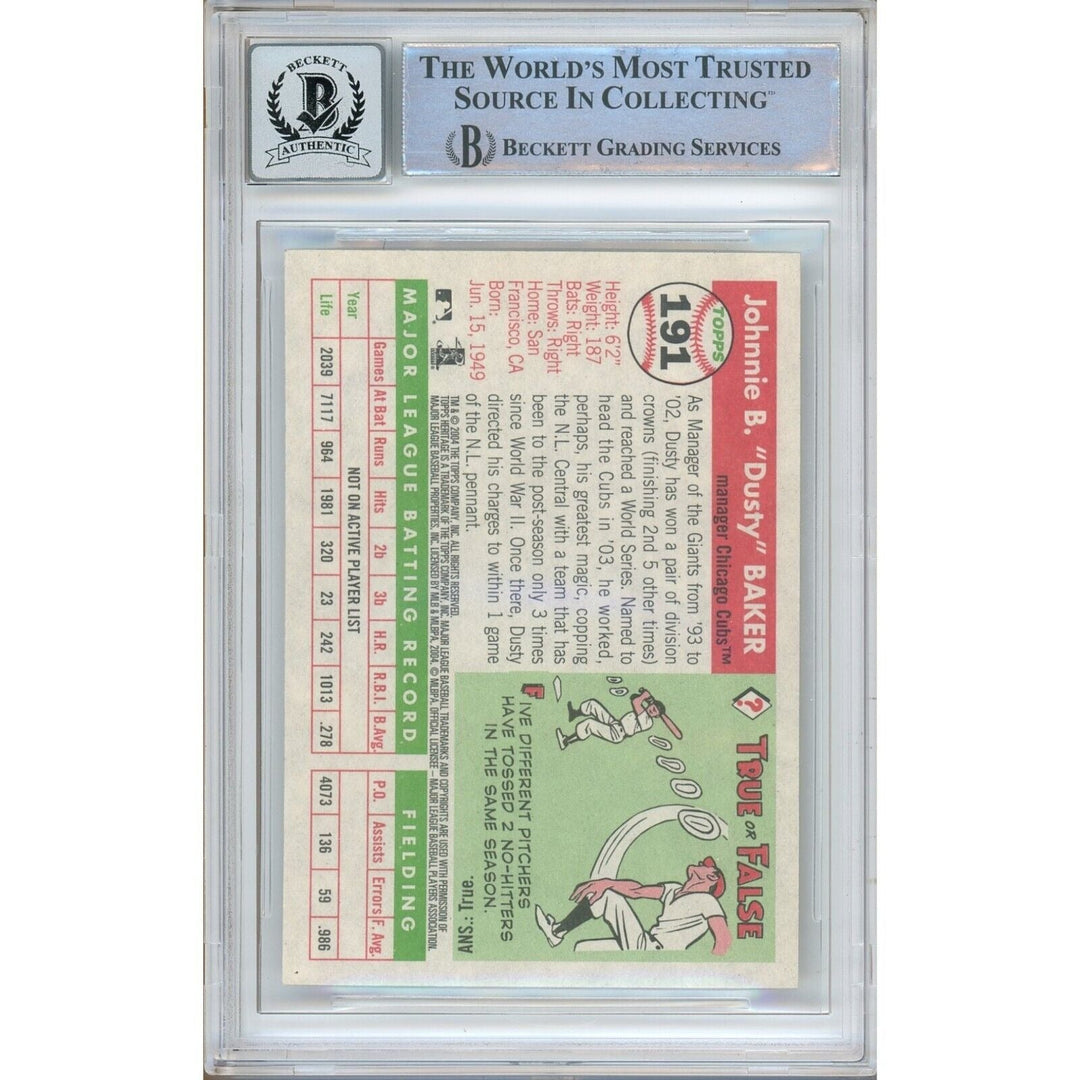 Dusty Baker Chicago Cubs Signed 2004 Topps Heritage Card BGS Auto 10 Graded Slab
