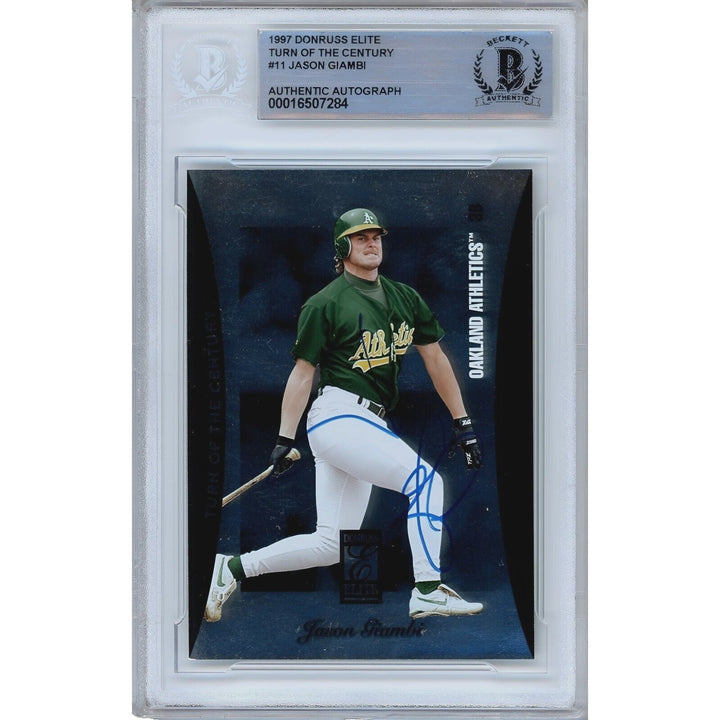 Jason Giambi Oakland Athletics Signed 1997 Donruss Elite Insert Card BAS Auth Auto Slab