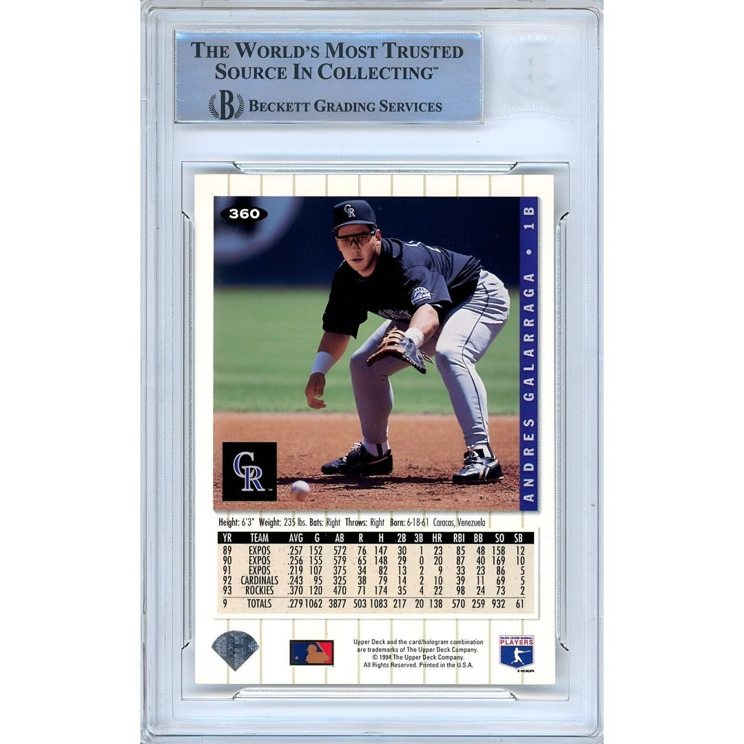 Andres Galarraga Colorado Rockies Signed 1994 Collectors Choice BAS Auth Auto Slab