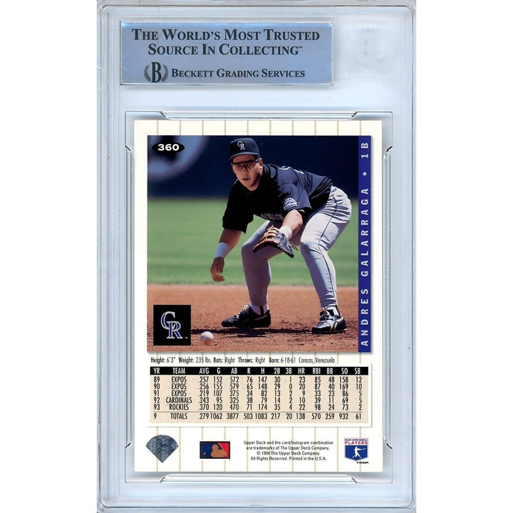 Andres Galarraga Colorado Rockies Signed 1994 Collectors Choice BAS Auth Auto Slab