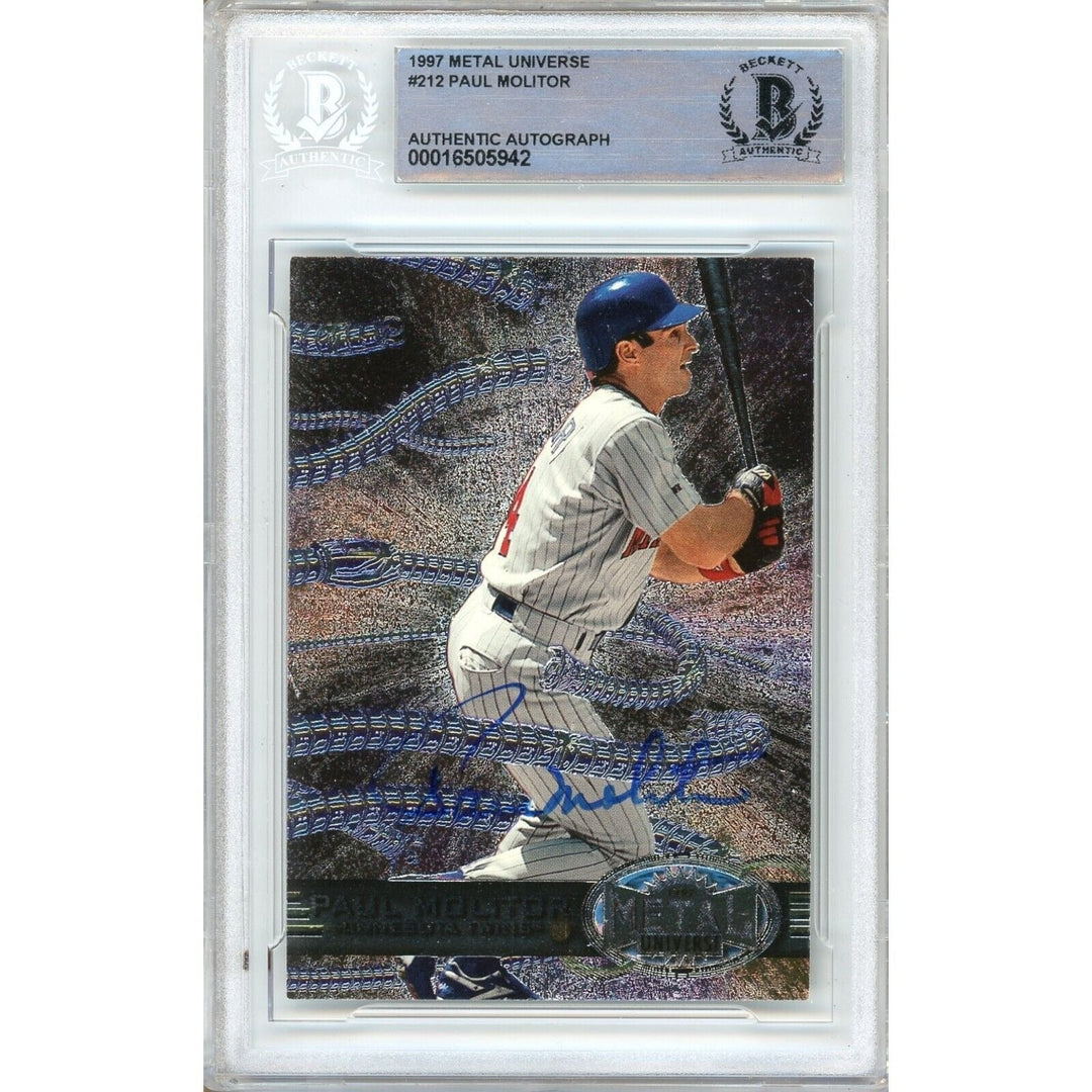 Paul Molitor Minnesota Twins Signed 1997 Metal Universe Baseball Card BAS Auth Auto Slab