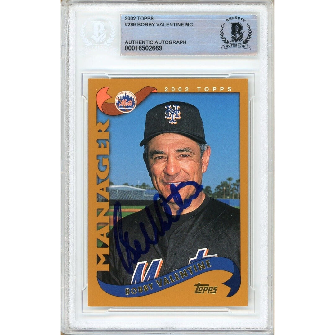 Bobby Valentine New York Mets Signed 2002 Topps Baseball Card Beckett Auth Auto Slab
