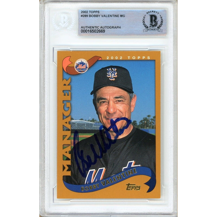 Bobby Valentine New York Mets Signed 2002 Topps Baseball Card Beckett Auth Auto Slab