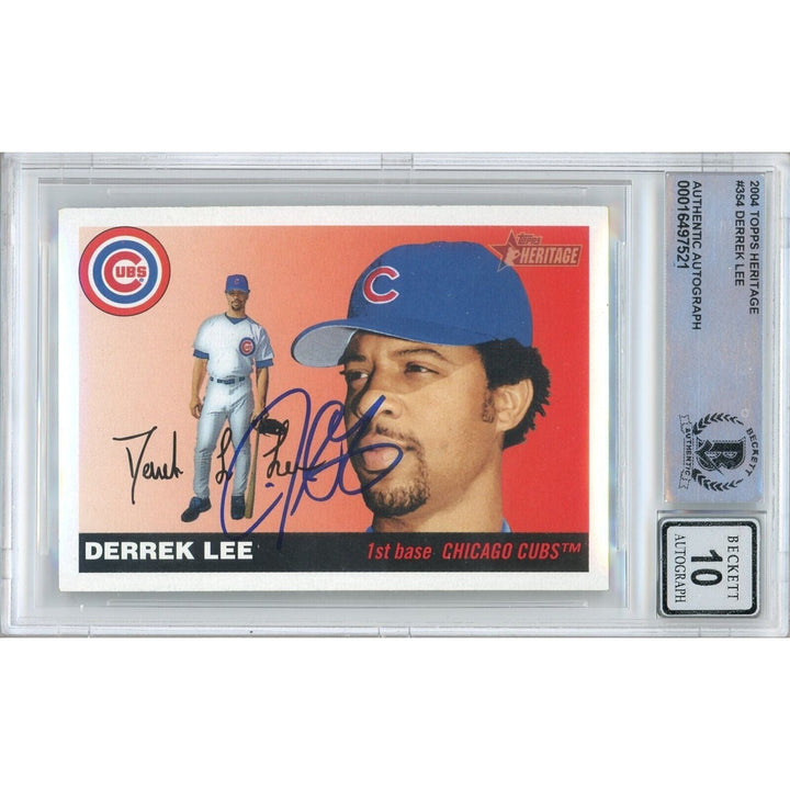 Derrek Lee Chicago Cubs Signed 2004 Topps Heritage SP Card BGS Auto 10 Graded Slab