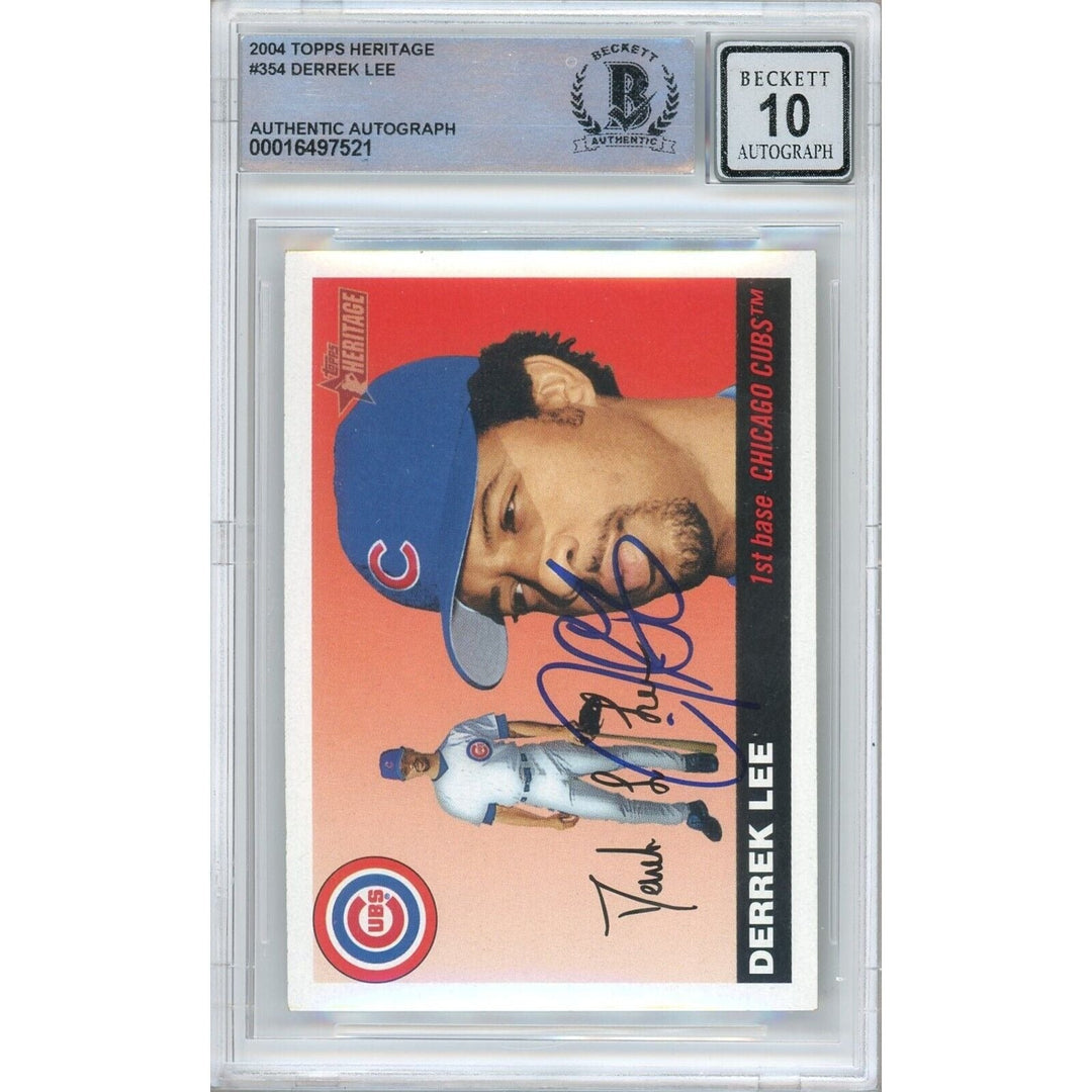 Derrek Lee Chicago Cubs Signed 2004 Topps Heritage SP Card BGS Auto 10 Graded Slab