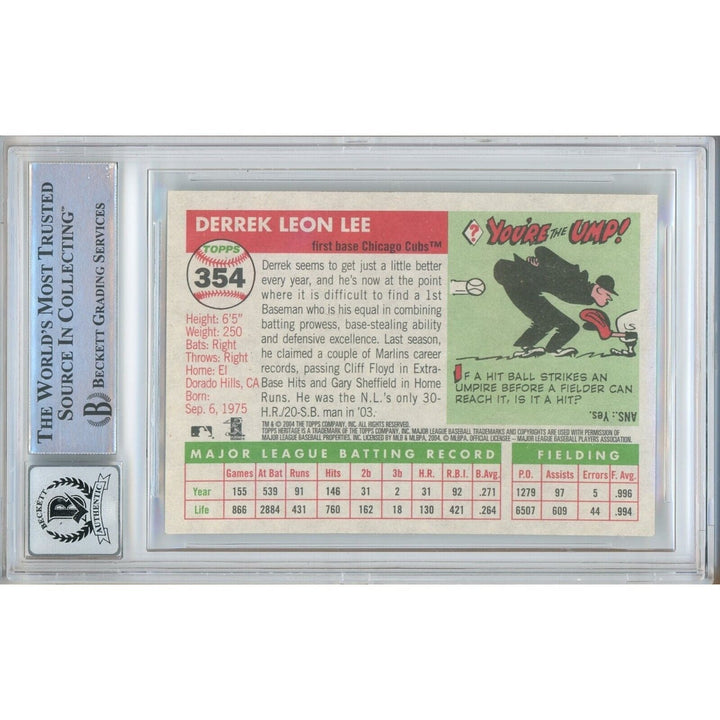 Derrek Lee Chicago Cubs Signed 2004 Topps Heritage SP Card BGS Auto 10 Graded Slab