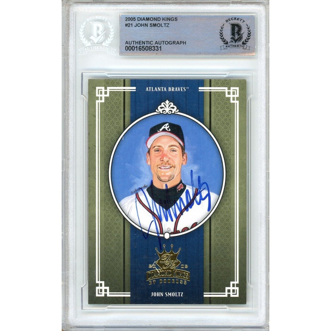 John Smoltz Atlanta Braves Signed 2005 Donruss Diamond Kings Card BAS Auth Auto Slab