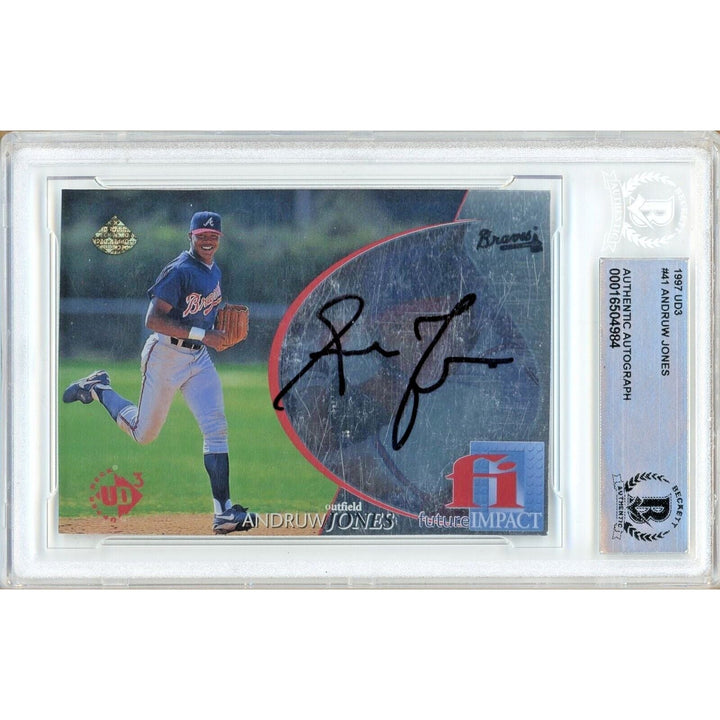 Andruw Jones Atlanta Braves Signed 1997 UD3 Baseball Card Beckett Auth Auto Slab