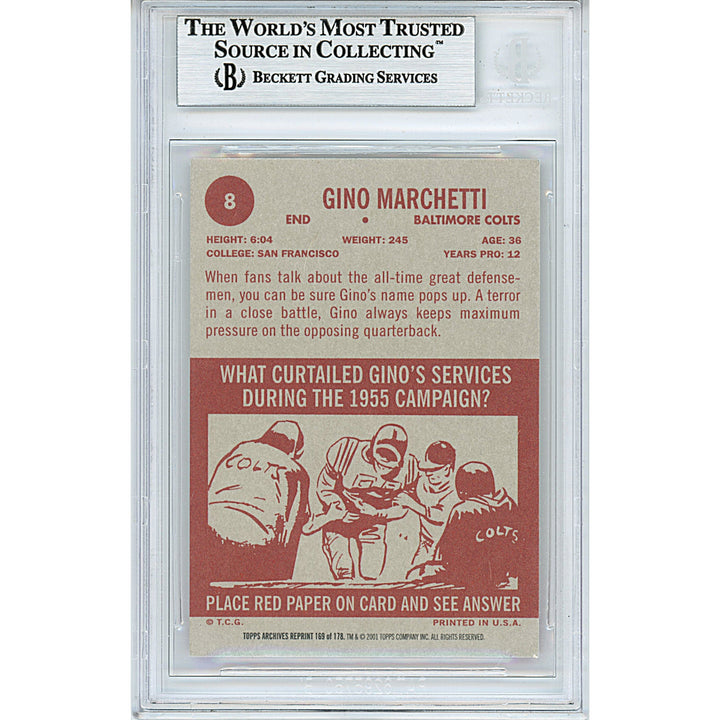Gino Marchetti Signed Baltimore Colts 2001 Topps Archives Football Card Beckett Auth Auto