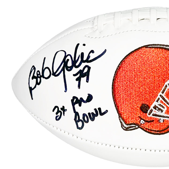 Bob Golic Signed 3x Pro Bowl Inscription Cleveland Browns Official NFL Team Logo Football (JSA)