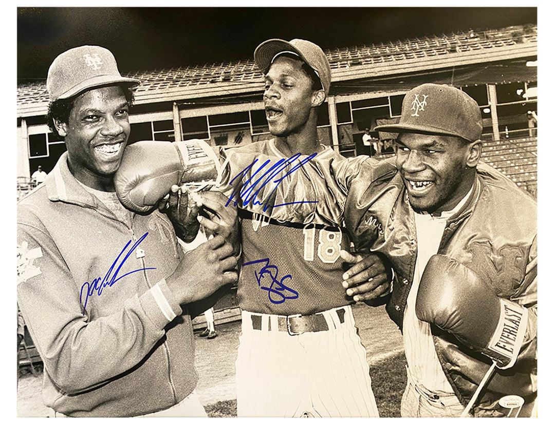 Dwight Gooden, Darryl Strawberry, Mike Tyson Signed 16x20 Black and White Photo (JSA)